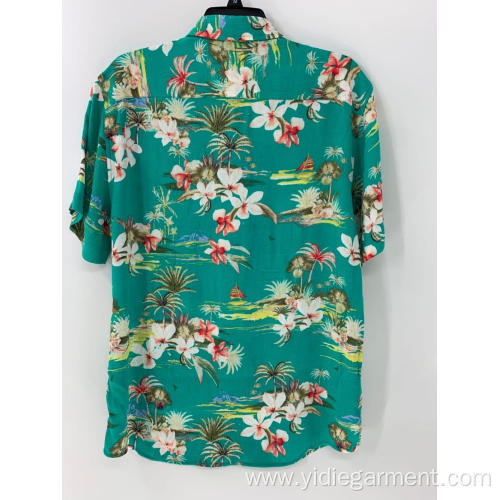 Men'S Short Sleeve Shirt Men's Green Tropical Print Shirt Manufactory